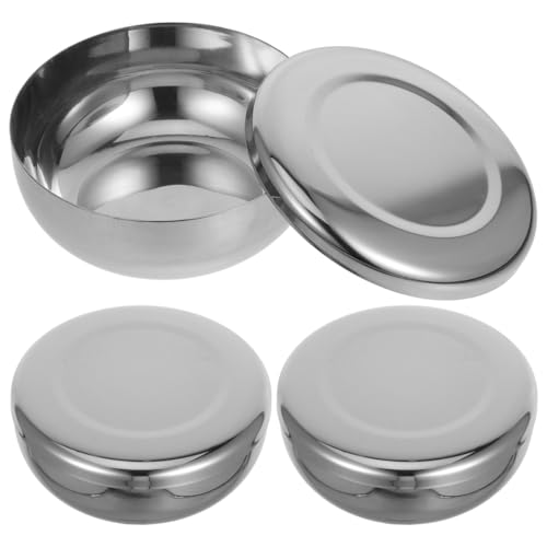 ULTECHNOVO 3pcs Korean Auspicious Rice Bowl Food Bowl Salad with Lid Ramen Noodle Korean Rice Stainless Rice Metal Stainless Steel Silver