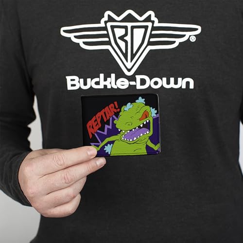Rugrats Men's Standard Buckle-Down PU Bifold Wallet-Reptar Pose Logo, Multicolor, One Size3