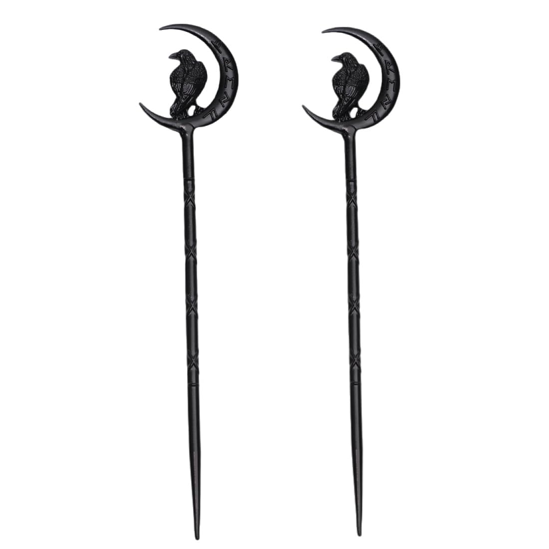 LANGHONG2PCS Viking Raven Hair Sticks – Black Retro Gothic Moon Metal Hair Pins for Women, Ideal for Thick Hair, Halloween & Renaissance Festivals (RLMN)