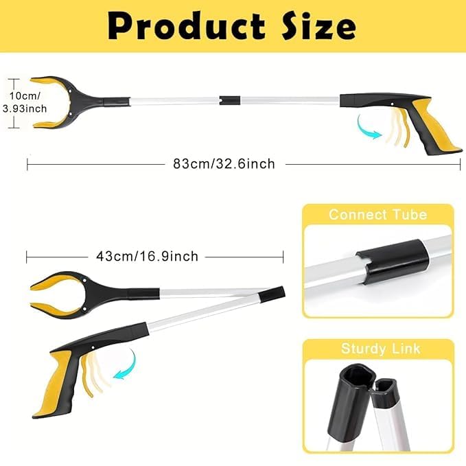 Image of Foldable Reacher Grabber Tool with Magnet - Lightweight Aluminum Long Arm Pickup Tool - Litter Picker, Trash Grabber, Garbage Picker, Claw Extender for Elderly & Disabled