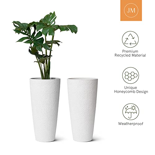La Jolie Muse Sets Of 2 Large Outdoor Tall Planter - 28” Indoor Tree Planter, Tall Planter For Indoor Outdoor Plants Plant Pot Flower Pot Containers Honeycomb (28Inch, 2Pack-White) #TOP5