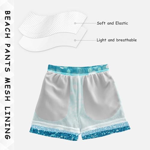 Pigsaly Boys Swim Trunks Light Cyan Aqua Gradient Flashing Glitter Boys Board Shorts Swimsuit Swimwear Summer Bathing Suit S4