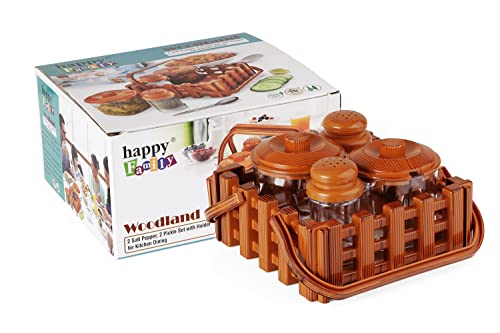 Image of Nabhya Complete Dining Table Set of Pickle Jars, Salt and Pepper Dispenser, Toothpick Holder and Spoon Holder(Wooden Look Design, Plastic) (Woodland)