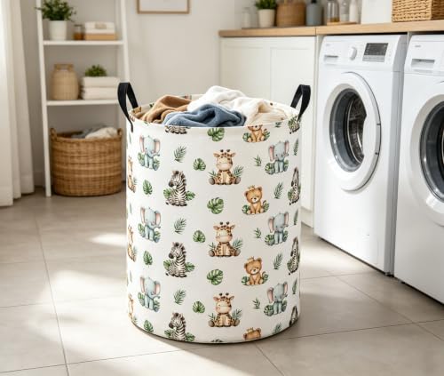 Image of Baby Laundry Hamper Basket Baby Hamper for Nursery Boy and Girl Cute Storage Bin Organizer Boho Room Decor(Leaf Animal)