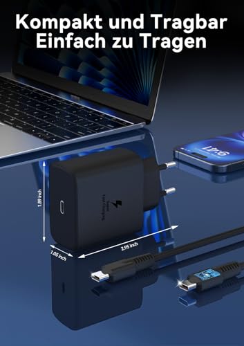 45W USB C Ladegerät, USB C Schnellladegerät PD 3.0 GaN für Samsung Galaxy S25 S24 S23 S22 S21, Original-Ladegerät mit 2M Ladekabel für iPhone 17/16/15 iPad Pro/Air (Schwarz, 2 PCS)