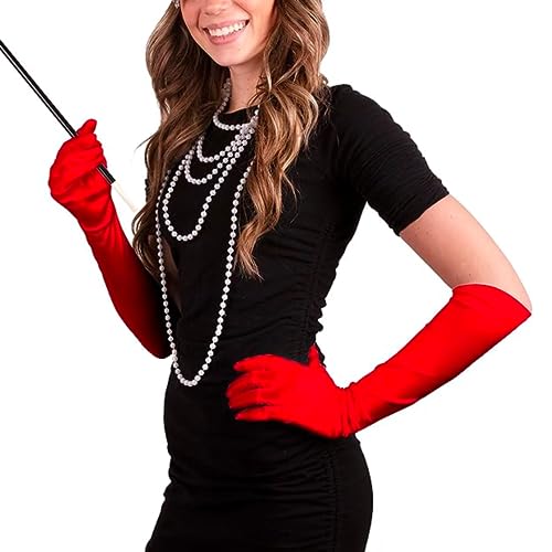 Kangaroo Long Red Opera Gloves for Women - 1 Pair Elbow Length Satin, Tea Party Gloves for Women 1920s Dress Evening Gloves, Cosplay Apparel, Wedding gloves for Bride, Adult Size