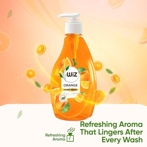 Image of Wiz Orange Handwash Liquid Soap Dispenser Bottle - 450ml (Pack of 4)| Germ Protection | Hand Wash with Added pH-Balanced & Moisturizers for Soft & Gentle Hands | Suitable for all Skin Types