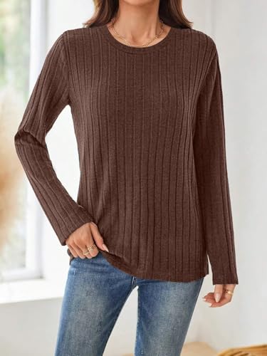 Women's Crewneck Sweater Tops - Long Sleeve Knitted Casual Fall Winter Blouse2