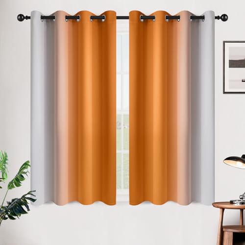 Image of SimpleHome Ombre Orange to Grey White Curtains for Living Room 52Wx45L | Room Darkening Curtains for Bedroom,Gradient Light Blocking Curtain,Thermal Insulated Grommet Window Drapes,2 Panels,45 Inch