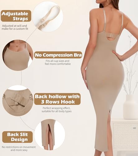 Shapewear Slip Dress for Women Tummy Control Full Slip for Under Dresses Black Slip Dress Back Slit Long Dress2