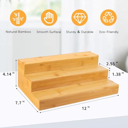 Image of VASIL MART Wood 3 Tiered Spice Rack, 3 Tier Spice Organizer for Cabinet or Kitchen, Stand For Cabinet /Cupboard (Black)