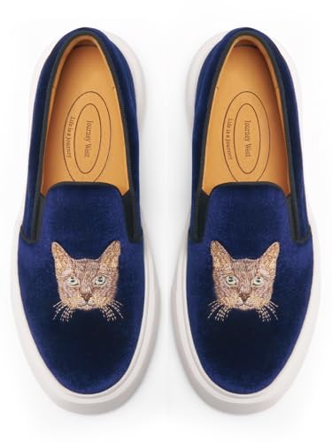 Image of Journey West Women's Fashion Velvet Sneakers with Embroidery Comfortable Slip-On Work Shoes for Women