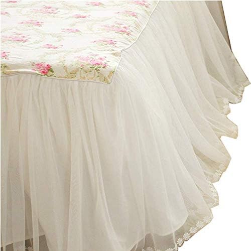 LELVA Dust Ruffled Bed Skirts California King Size Wrap Around Lace Bed Ruffle with Platform 18 inch Deep Drop Cotton Floral Girls Bed Sheets White