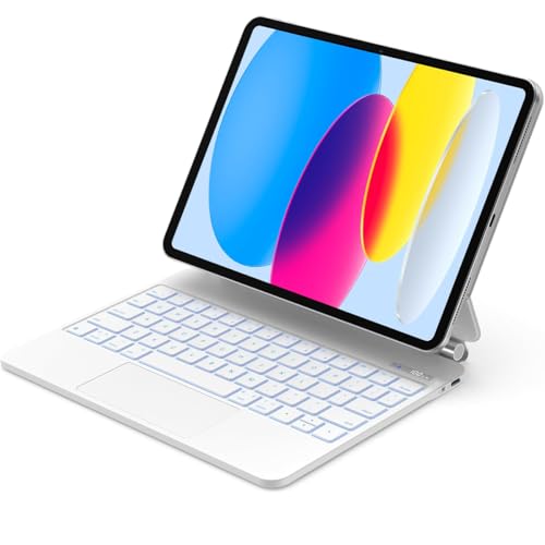 English ArabicMagic Keyboard for iPad 11th(A16 2025)/ iPad 10th Generation(2022) Keyboard Case for iPad 11th/10th with Magnetic Stand LCD Display Multi-Touch Trackpad 7-Color Backlight White