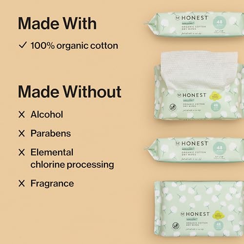 the honest company 100 pure organic cotton dry wipes multi-use disposable facial cloths and baby wipes hypoallergenic and gentle on skin 192 count