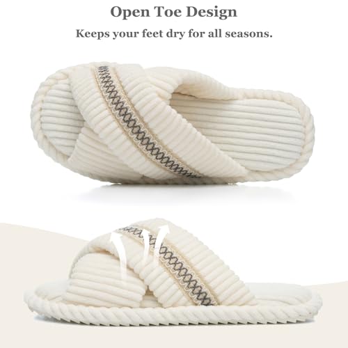 Image of GOEWY Slippers for Women Memory Foam House Bedroom Corduroy Crossbands Open Toe Slides Sandals Shoes Comfy Trendy Gift for womens Anti-Skid sole