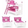 Emily Rose 18 Inch Doll Bunk Bed Set Stackable Twin Wooden Beds with Bedding, Ladder & Safety Knobs | Part of Wish Crown Furniture Collection | Fits American Girl Dolls | Ages 5+