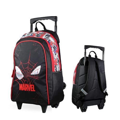 Bagtrotter - Sac à dos à Roulettes 45 cm - Spider Man Noir - Primaire - Bretelles et dos rembourrés - Bandes Réfléchissantes - Grand Rangement - Licence Officielle...