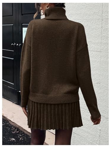 MakeMeChic Women's Sweater Skirt Sets 2 Piece Outfits Ribbed Knit Mock Neck Sweater Pullovers A Line Mini Skirt Set2