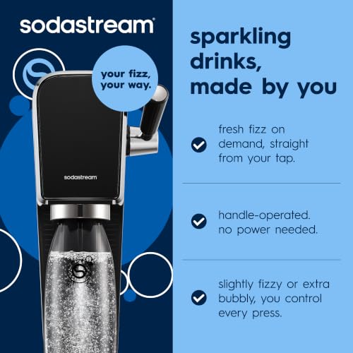 Image of SodaStream ART Sparkling Water Maker, Value Bundle, Soda Maker, Includes 2 Quick Connect 60L CO2 Cylinders, 2 Dishwasher Safe BPA Free Bottles, 2 bubly Flavor Drops, Make your own Pepsi, Black