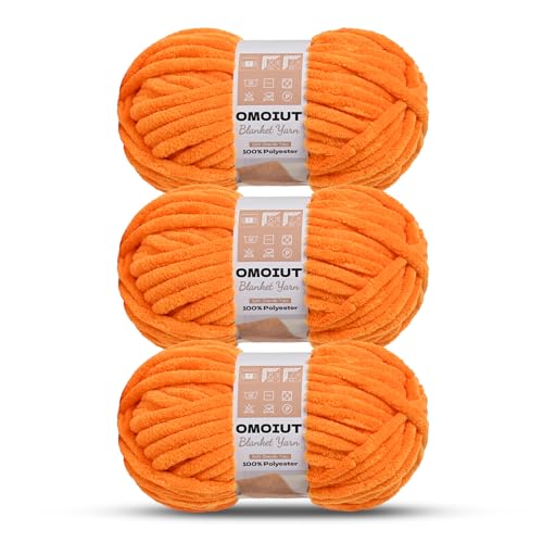 Image of 3 Pack of Orange Chunky Chenille Yarn for Crocheting, Soft Baby Blanket Yarn, Chunky Knit Blanket Crochet Yarn, #7 Super Bulky, 10.6oz /164 yds Fluffy Velvet Amigurumi Yarn