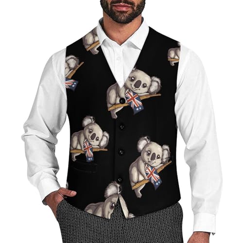 Australian Koala Bear Mens Slim Fit Suit Vest Dress Waistcoat Casual Business Vest