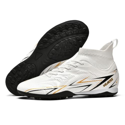 DASHANGYAN Chaussures de Football Unisexe TF Intérieur/Herbe Artificielle - Mi-Haute à Lacets avec Maille Léger Respirant, Crampons Antidérapants