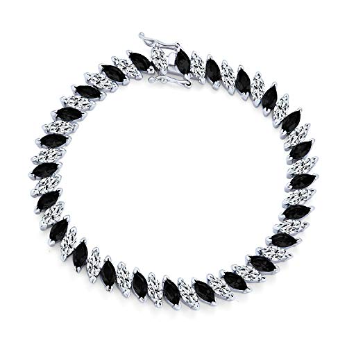 Bling Jewelry Traditional Bridal Vintage Style Cubic Zirconia Marquise Forme AAA CZ 25 Ctw Alternating Simulée Black White Clear Tennis Bracelet for Women Wedding Argent Plated inch