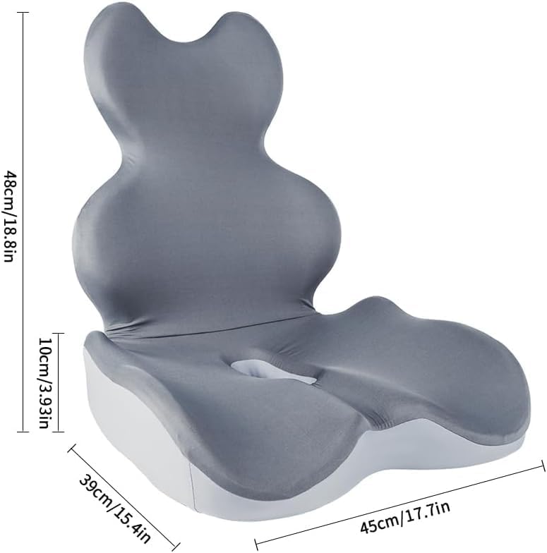 HoldOneLight Ortopédiai ülőpárna háttámlával szürke, coccyx és oldaltámasz, hosszú verzió irodai székhez és autóba