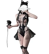 QNCLO Women's sexy cosplay anime lingerie fishing net cat rabbit girl maid jumpsuit