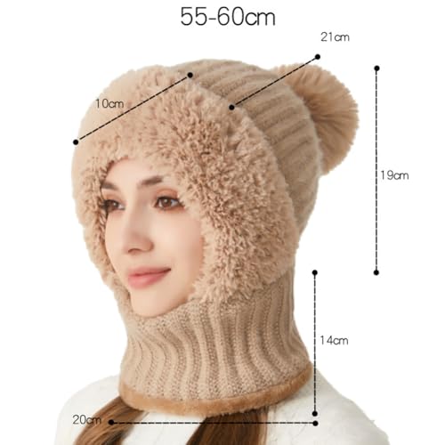 Womens Knitted Hat in Autumn and Winter, 3 in 1 Cold Wind Warm Resistant Hooded Scarf Face Mask for Women's2