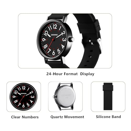 Image of Watch with Second Hand Nursing for Women, Analog Watches for Nurses, 12 /24 Hour Military Time, Easy Read Dial, Colorful Silicone Band