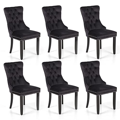 Maison Arts Velvet Tufted Dining Chairs Set Of 6, Upholstered Dining Room Chairs With Ring Pull Trim & Button Back Modern Dinner Chairs With Solid Wood Legs For Kitchen Dining Room (Black,6Pcs) #TOP9