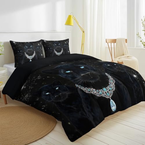 Parure de lit panthère noire 140x200 anti-plis et confortable
