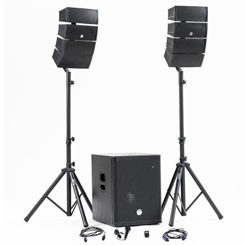 Pack Sono DJ Complet BM Bmsonic BMS-15-ARRAY-BT, 1200W, Enceintes Satellites, Caisson 38cm USB/Bluetooth, Supports Câbles