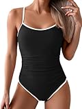 Eomenie Women's One Piece Swimsuit Tummy Control Slimming Bathing Suit Color Block Spaghetti Strap 1 Piece Swim Suit Swimwear