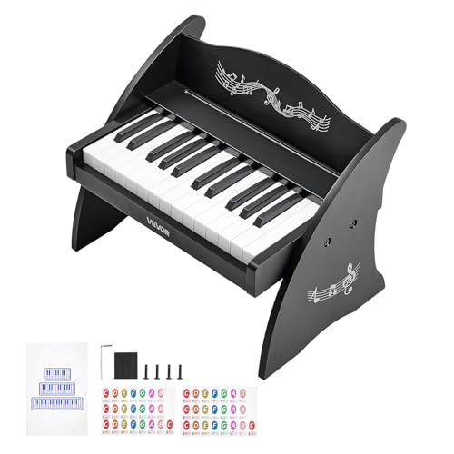 VEVOR Kinder Keyboard, 25 Tasten, Digitales Holzpiano, Holzklavier ab 3 Jahren, Mini-Musikinstrument mit Realistischem Klang, Dual-Power, Einstellbare Lautstärke, Musikalische Früherziehung, Schwarz