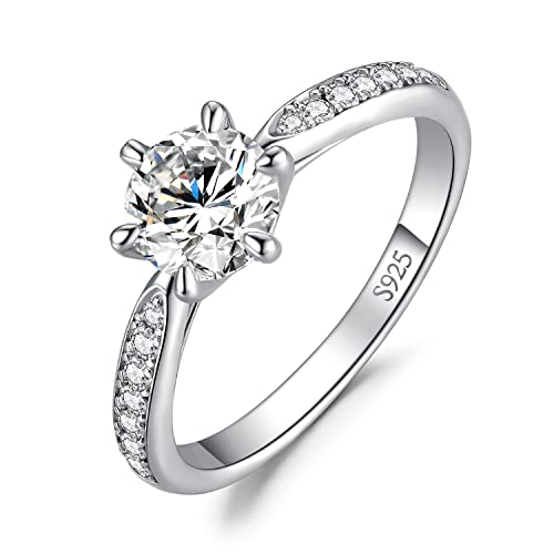 JewelryPalace Solitario Anillo de Compromiso con 1ct Moissanita para Mujer, Plata de Ley 925 Anillos Promesa con Diamante Simulado Corte Redondo, Clásicos Anillos de Boda, Anillos Mujer Plata 17 Cover