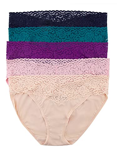 Felina Stretchy Lace Trimmed Bikini Underwear - Sexy Underwear for Women, Bikini Panties, Seamless Panties (5-Pack)