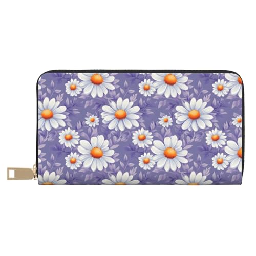 Purple Daisy 1 Print Wallet Women, Leather Bifold Multi Card Wallet, Long Purse Women's Wallets