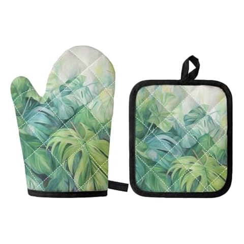 KEIAHUAN Tropical Green Palm Oven Mitts Set Cover
