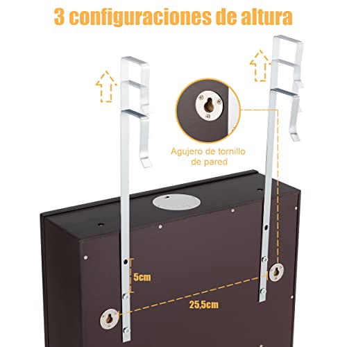 Miniatura 4 de Costway Armario Para Joyas Con Espejo,Iluminación Led,6 Cajone,Cerradura Estante Para Joyero Organizador Montar En Puerta Y Pared Café