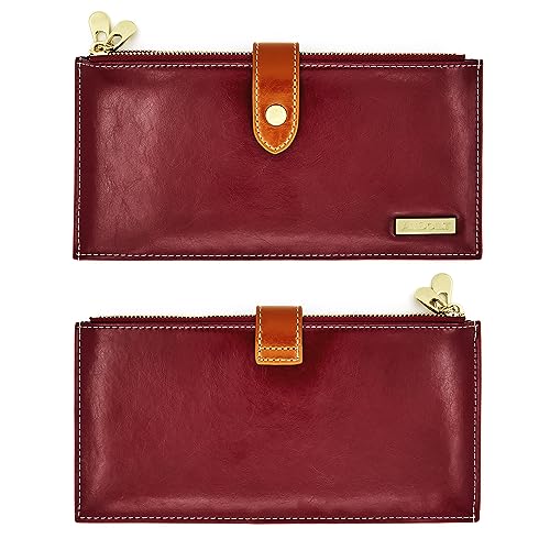 Image of ANDOILT Women's Genuine Leather Wallet RFID Blocking Credit Card Holder Zipper Purse Cell Phone Handbag