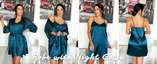 Ekouaer Women's Satin Robes for Bridesmaids 2 Pack Silk Nightgown and Dressing Gown Lace Cami Sleepwear with Robe S-XXL - Image 3