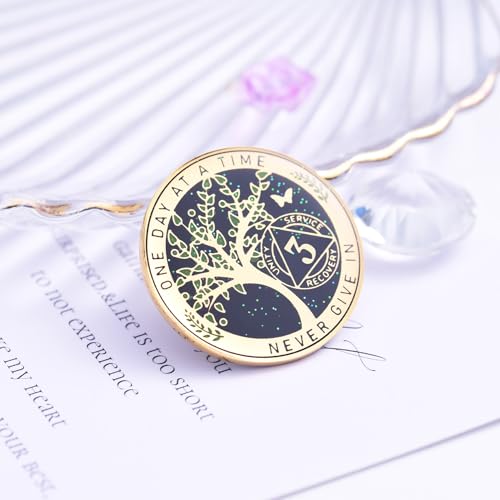 Image of LParkin 3 Year Sobriety Coin, Tree of Life Sobriety Coin, AA Medallion, Sobriety Gifts for Women and Men, Sober Anniversary Token, Alcoholics Anonymous Medallion