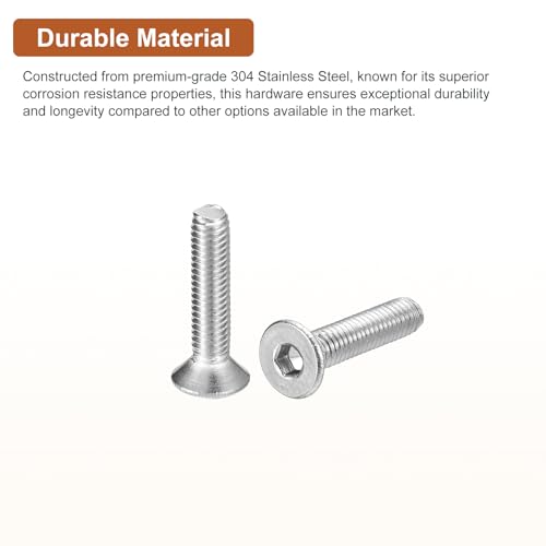 Image of DTGN M3-0.5 x 14mm Flat Head Socket Cap Screws, 100 Pack 304 Stainless Steel Hex Socket Flat Head Screws, Full Thread, Countersunk Bolts