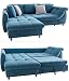 Produktbild Modernes Ecksofa mit Schlaffunktion, Wellenunterfederung mit Komfortschaum, gemütliches L-Sofa 250 x 190 cm, Longchair Ottomane links, Couch mit Microfaser-Stoff Blau, 2 Zierkissen Grau | 17108