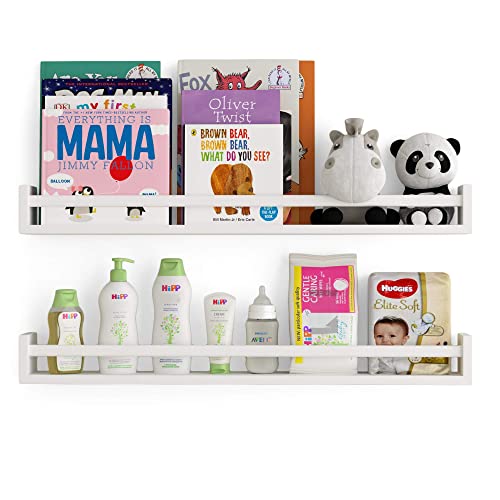 Wallniture Utah 32" White Nursery Bookshelves Wall Mounted, Wood Floating Book Shelves For Kids Room Set Of 2 #TOP5