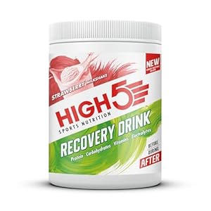 HIGH5 Recovery Drink – Carbohydrate and Whey Protein Powder (20g) for Muscle Recovery with Electrolytes Powder – Fast-Absorbing Post Workout Shake (Strawberry Milkshake, 450g – 9 Servings)