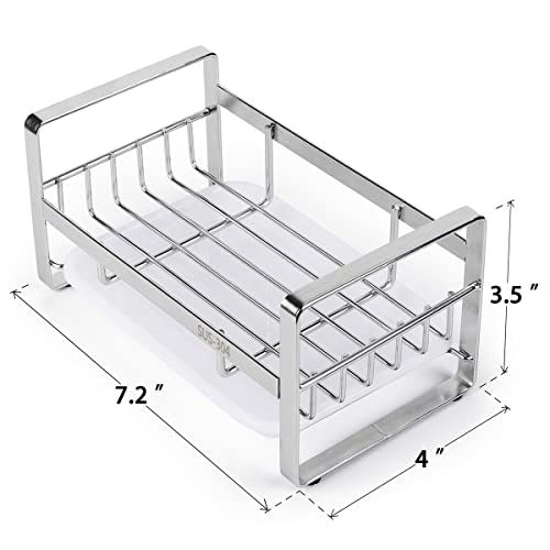 HULISEN-Kitchen-Sink-Sponge-Holder-304-Stainless-Steel-Kitchen-Soap-Dispenser-Caddy-Organizer-Countertop-Soap-Dish-Rack-Drainer-with-Removable-Drain-Tray-not-Including-Dispenser-and-Brush